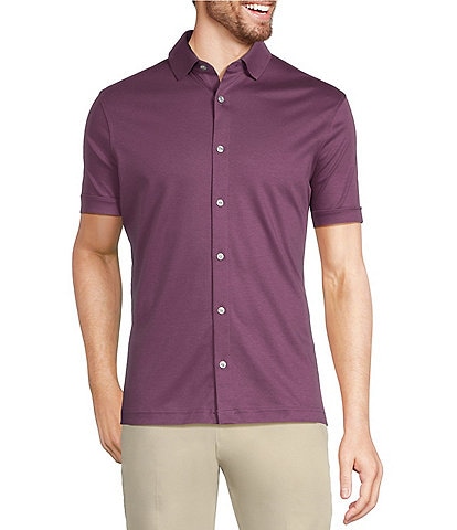 Murano Liquid Luxury Classic Fit Solid Coat Front Short Sleeve Woven Shirt