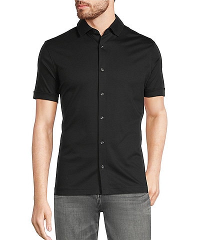 Murano Liquid Luxury Classic Fit Solid Coat Front Short Sleeve Woven Shirt