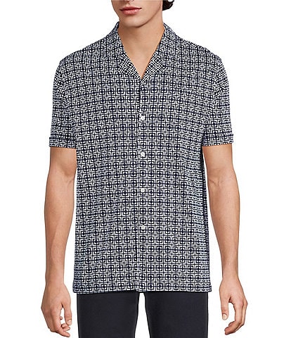 Murano Liquid Luxury Printed Interlock Coat Front Short Sleeve Woven Shirt