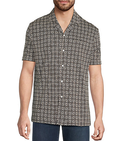 Murano Liquid Luxury Printed Interlock Coat Front Short Sleeve Woven Shirt