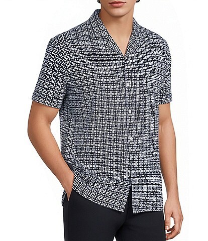Murano Liquid Luxury Printed Interlock Coat Front Short Sleeve Woven Shirt