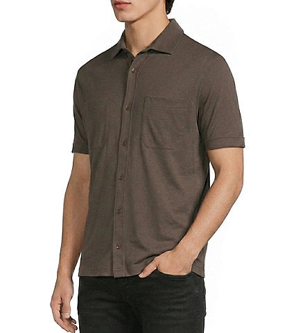 Murano Liquid Luxury Short Sleeve Knit Interlock Solid Coatfront Shirt