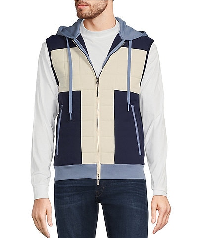Murano Liquid Luxury Slim Fit Color Block Full-Zip Hooded Vest