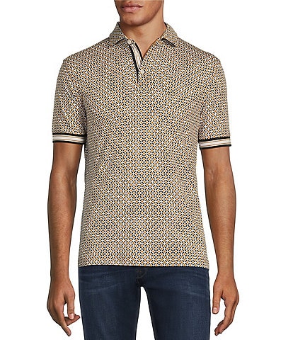 Murano Liquid Luxury Slim Fit Geo Print Short Sleeve Polo Shirt