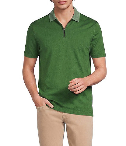 Murano Liquid Luxury Slim Fit Quarter-Zip Solid Short Sleeve Polo Shirt