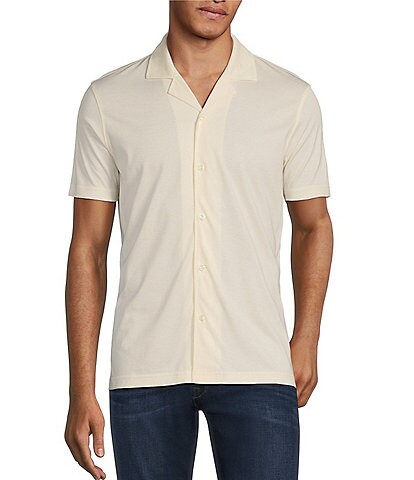 Murano Liquid Luxury Slim Fit Retro Square Print Short Sleeve Coatfront Shirt