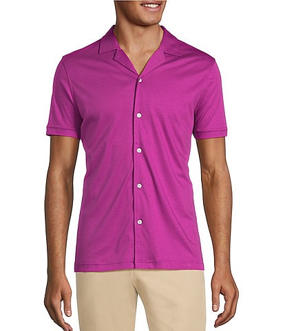 Murano Liquid Luxury Slim Fit Solid Coatfront Short Sleeve Woven Camp Shirt