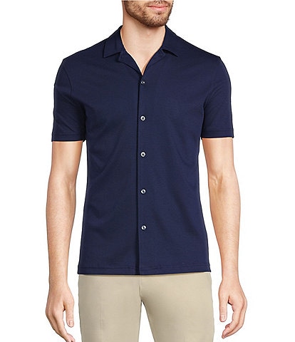 Murano Liquid Luxury Slim Fit Solid Coatfront Short Sleeve Woven Camp Shirt