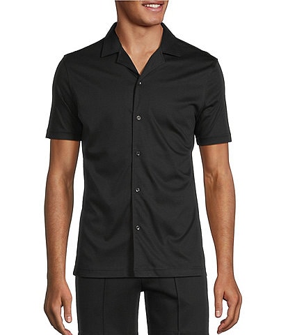 Murano Liquid Luxury Slim Fit Solid Coatfront Short Sleeve Woven Camp Shirt
