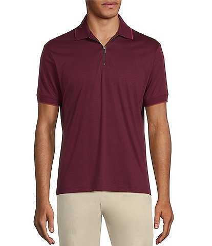 Murano Liquid Luxury Slim Fit Solid Interlock Short Sleeve Quarter-Zip Polo Shirt