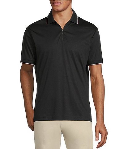 Murano Liquid Luxury Slim Fit Solid Interlock Short Sleeve Quarter-Zip Polo Shirt
