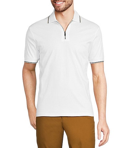 Murano Liquid Luxury Slim Fit Solid Interlock Short Sleeve Quarter-Zip Polo Shirt