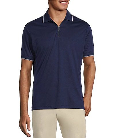 Murano Liquid Luxury Slim Fit Solid Interlock Short Sleeve Quarter-Zip Polo Shirt