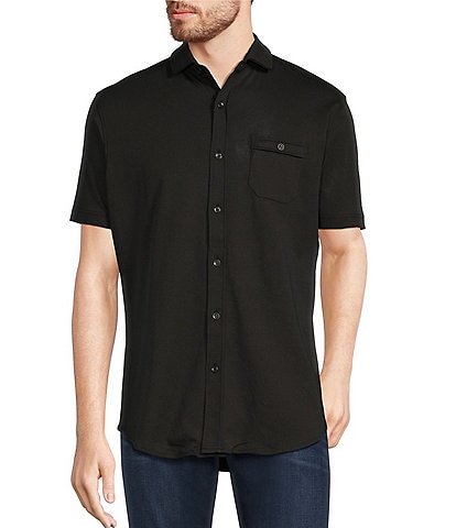 Murano Liquid Luxury Slim Fit Spread Collar Short Sleeve Coatfront Shirt