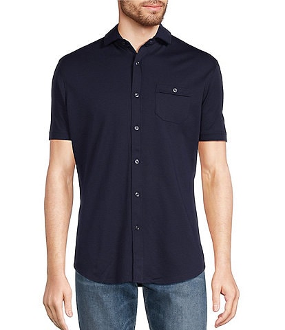 Murano Liquid Luxury Slim Fit Spread Collar Short Sleeve Coatfront Shirt
