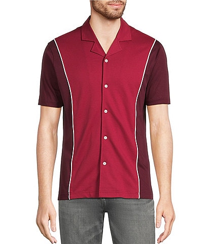Murano Liquid Luxury Slim Fit Textured Coatfront Short Sleeve Woven Camp Shirt