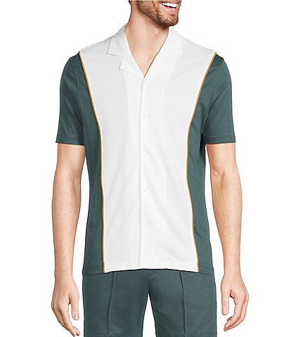 Murano Liquid Luxury Slim Fit Textured Coatfront Short Sleeve Woven Camp Shirt