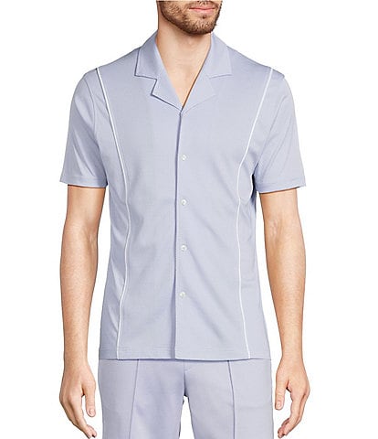 Murano Liquid Luxury Slim Fit Textured Coatfront Short Sleeve Woven Camp Shirt