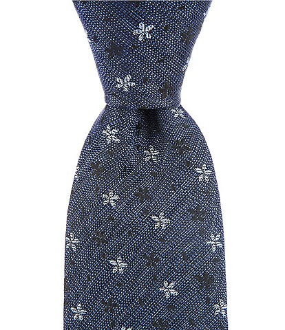 Murano Mini B & Silver Floral Narrow Silk Blend Tie