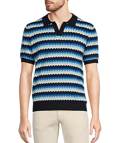 Murano Modern Maritime Collection Ombre Stripe Short-Sleeve Johnny Sweater Polo Shirt