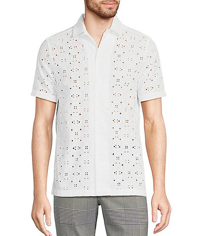 Murano Modern Maritime Collection Slim-Fit Eyelet Short Sleeve Woven Shirt