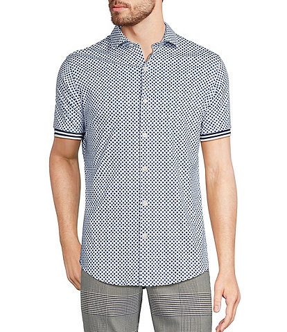 Murano Modern Maritime Collection Slim-Fit Geo Print Short Sleeve Woven Shirt