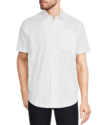 Murano Modern Maritime Collection Slim-Fit Pieced Solid Short Sleeve Woven Shirt