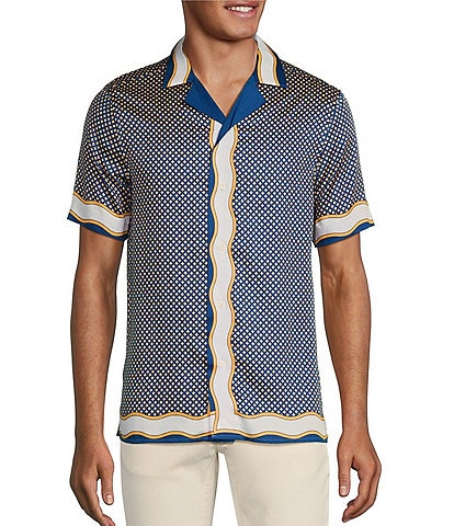 Murano Modern Maritime Collection Slim-Fit Placed Geo Short Sleeve Woven Camp Shirt