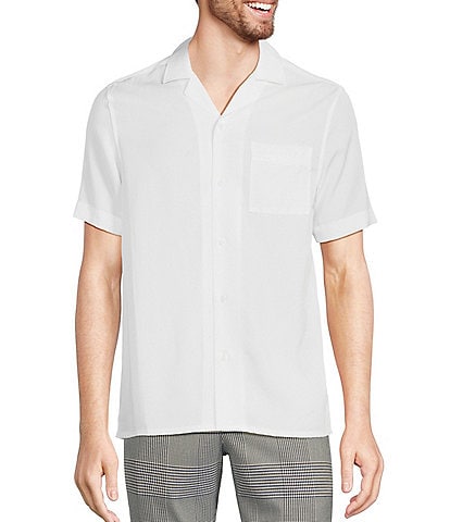 Murano Modern Maritime Collection Slim-Fit Solid Short Sleeve Woven Camp Shirt