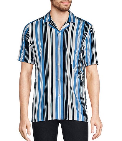 Murano Modern Maritime Collection Slim-Fit Stripe Camp Short Sleeve Woven Shirt