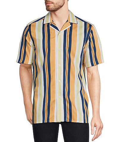 Murano Modern Maritime Collection Slim-Fit Stripe Camp Short Sleeve Woven Shirt