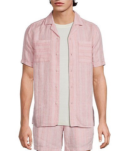 Murano Oaxaca Collection Slim Fit Linen Stripe Short Sleeve Woven Shirt