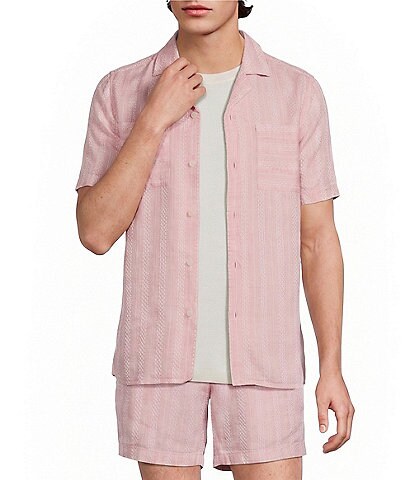 Murano Oaxaca Collection Slim Fit Linen Stripe Short Sleeve Woven Shirt