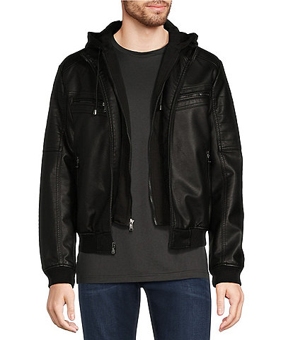 Murano PU Bomber with Knit Hood Faux Leather Jacket