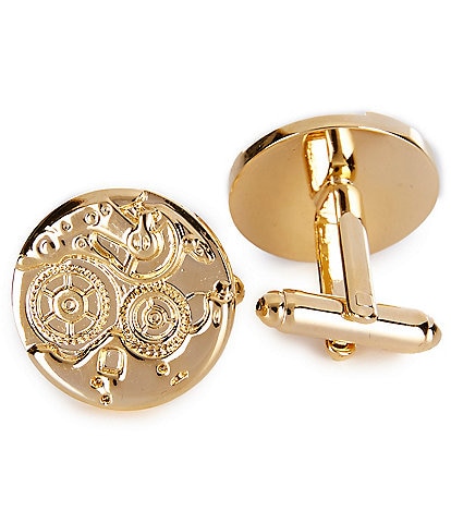 Murano Round Gold Tone Casted Gear Cuff Links