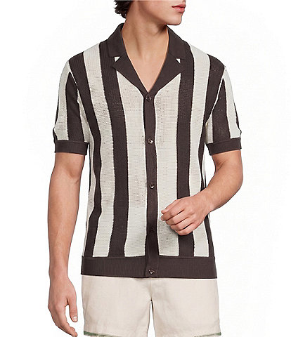 Murano Seville Collection Stripe Short Sleeve Button Front Shirt