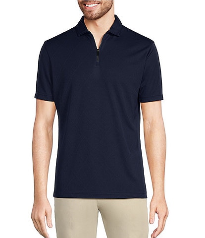 Murano Slim-Fit Diamond Jacquard Short-Sleeve Quarter Zip Polo Shirt