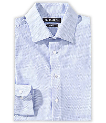 Murano Slim Fit Digital Printed Herringbone Warp-Knit Long Sleeve Dress Shirt