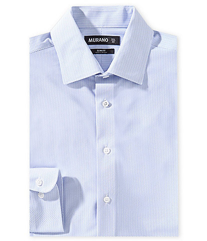 Murano Slim Fit Herringbone Warp-Knit Long Sleeve Dress Shirt