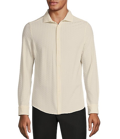 Murano Slim Fit Flocked Long Sleeve Knit Coat Front Shirt