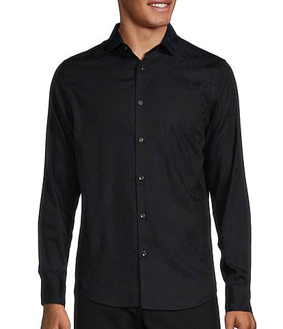 Murano Slim Fit Floral Jacquard Spread Collar Long Sleeve Woven Shirt