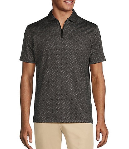 Murano Slim-Fit Geometric Jacquard Short-Sleeve Quarter Zip Polo Shirt