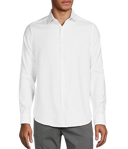 Murano Slim-Fit Tonal Herringbone Pattern Long Sleeve Woven Shirt