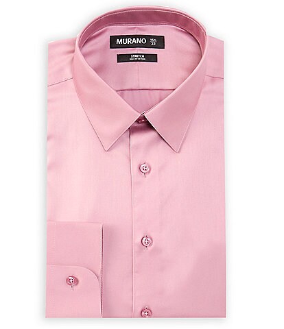 Murano Slim Fit Non-Iron Point Collar Solid Sateen Dress Shirt