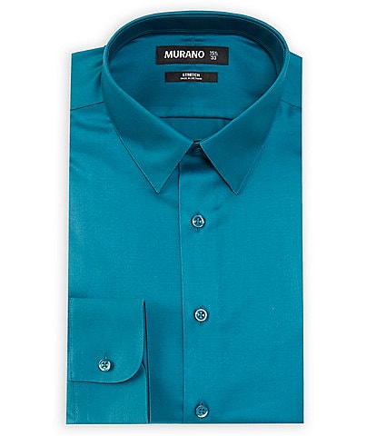 Murano Slim Fit Non-Iron Point Collar Solid Sateen Dress Shirt