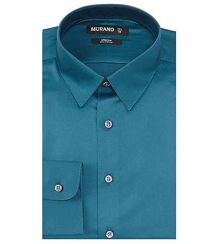 Murano Slim Fit Non-Iron Stretch Point Collar Solid Sateen Dress Shirt
