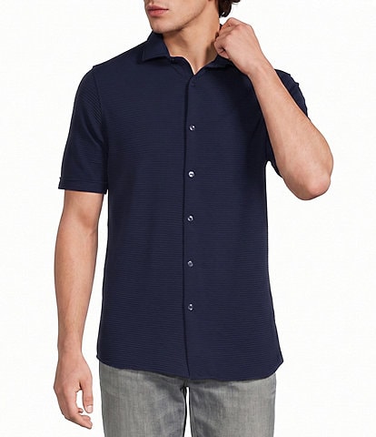 Murano Slim Fit Performance Solid Short Sleeve Coat Front Woven Shirt