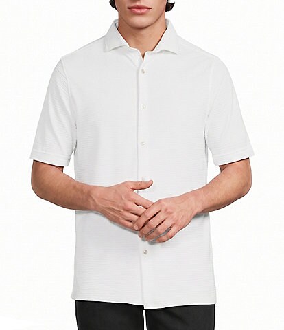 Murano Slim Fit Performance Solid Short Sleeve Coat Front Woven Shirt