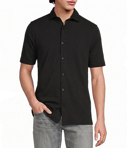 Murano Slim Fit Performance Solid Short Sleeve Coat Front Woven Shirt