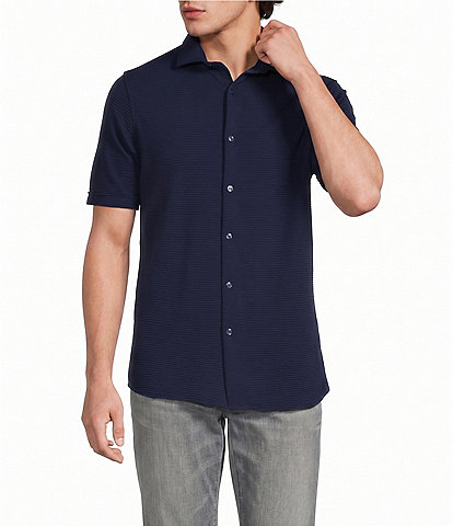 Murano Slim Fit Performance Solid Short Sleeve Coat Front Woven Shirt